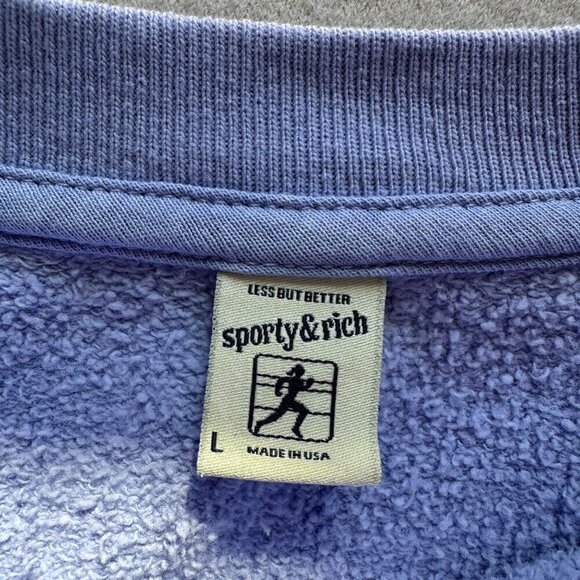 Sporty & Rich Unisex Crewneck Sweatshirt Size L Periwinkle Thick Cotton Blank - Picture 4 of 6